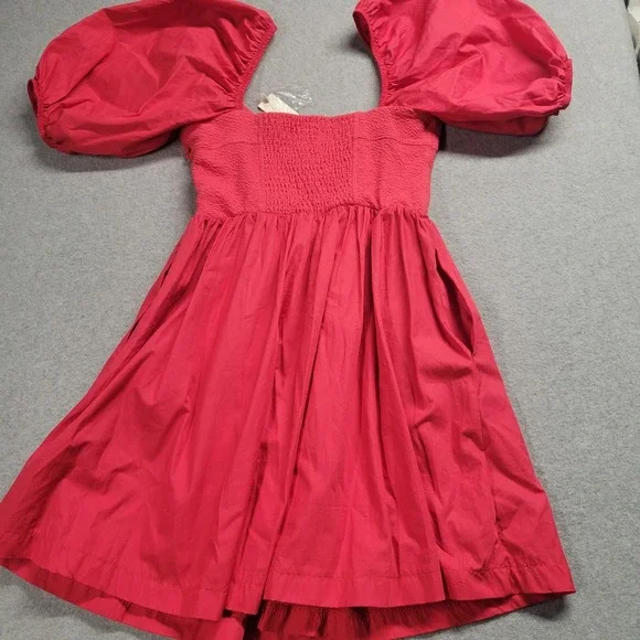 Anthropologie Maeve Puff-Sleeved Sweetheart Mini Dress Size Medium Red NEW - Picture 12 of 13